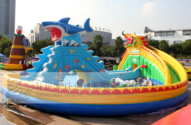 龍鯊嬉水樂(lè)園 大型充氣游樂(lè)設(shè)備趣味游樂(lè)設(shè)施充氣大滑梯